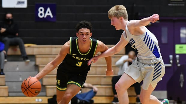 West Linn South Medford boys basketball Taylor Balkom 43